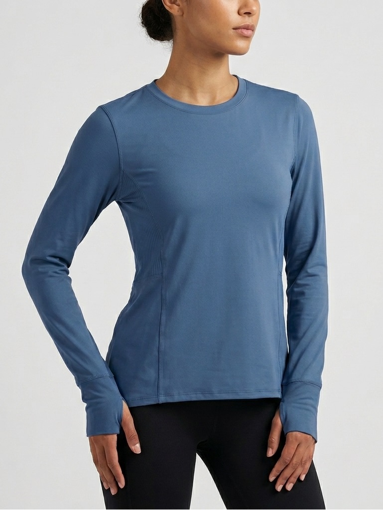 Spyder Active Women M Blue Long Sleeve Running Shirt Zippered Pocket Thumbholes
